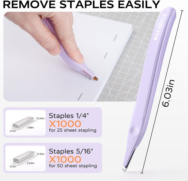 Mars-Rock Effortless Stapler for Desk with 40-50 Sheet Capacity, 2000 Staples, 1-Touch Stapling, Ergonomic & Easy to Load Desktop Staplers, Heavy Duty Stapler, and Magnetic Staple Remover, Purple - Image 5